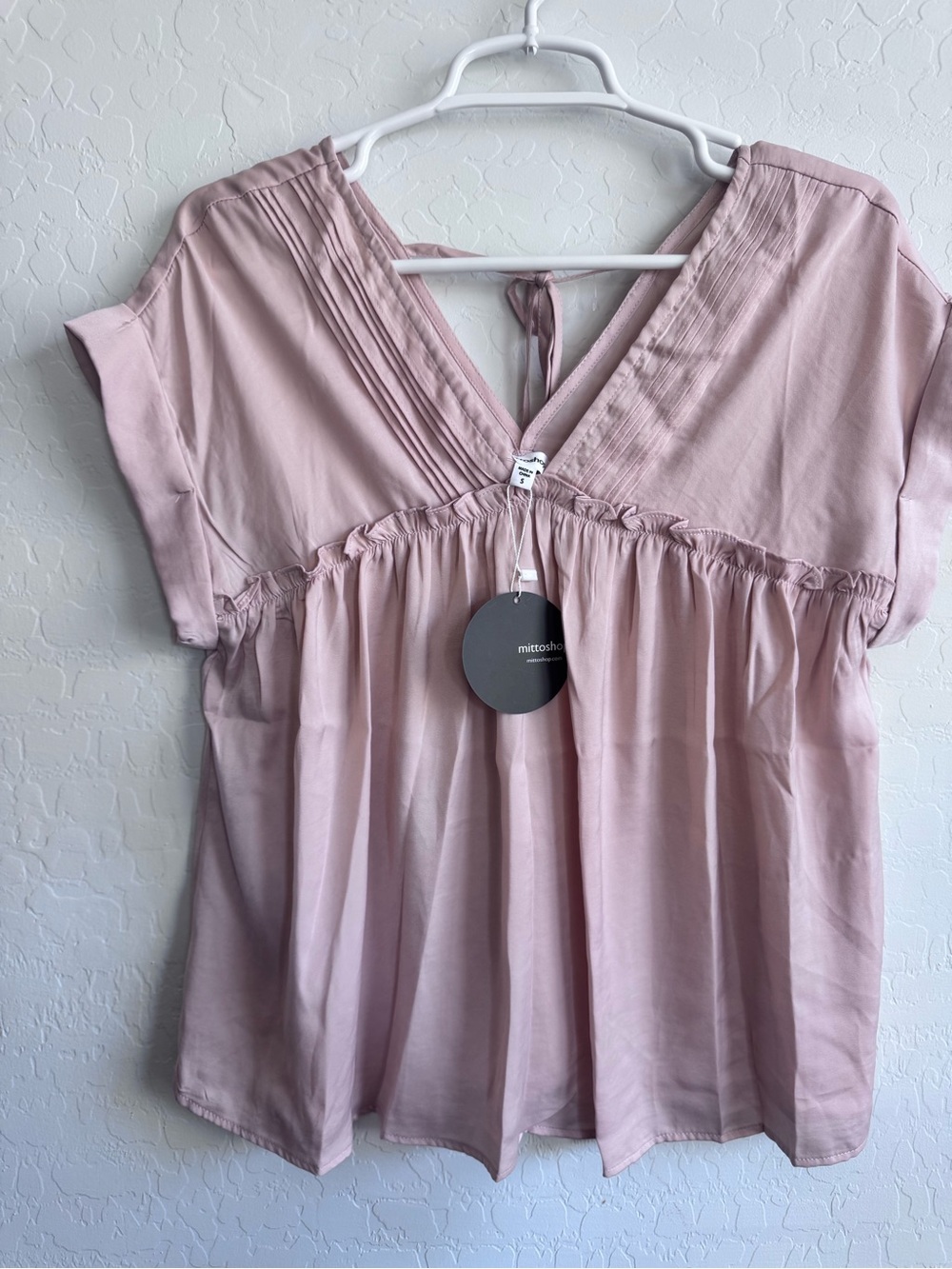 mittoshop Dusty Blush V-Neck Short Sleeve Tunic-NWT